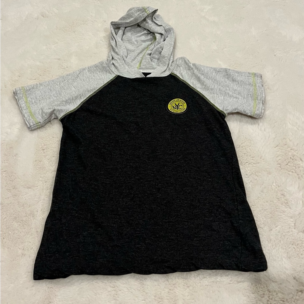 DKNY Kids Black and Gray Hooded T-Shirt Medium